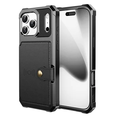 For iPhone 18 Pro / 17 Pro Case with Card Holder PU Leather + TPU Phone Back Cover - Black