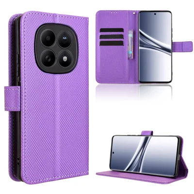For Xiaomi Poco M8 5G / Redmi Note 15 5G (Global) / Note 15 4G (Global) Leather Wallet Case with Strap Diamond Texture Phone Cover - Purple