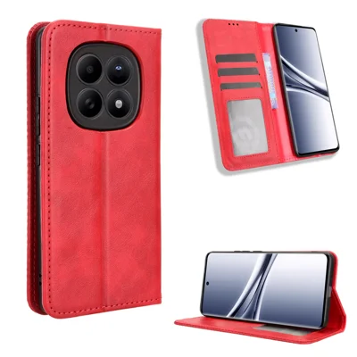 For Xiaomi Poco M8 5G / Redmi Note 15 5G (Global) / Note 15 4G (Global) Leather Case Wallet Stand Retro Texture Phone Cover - Red