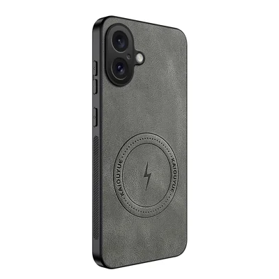 WANLONFENG For iPhone 17 Magnetic Case  SD1 Series Nappa Texture PC TPU Phone Cover - Grey