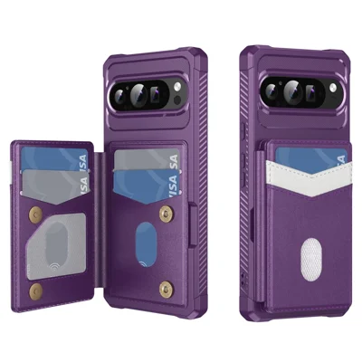 For Google Pixel 10 Pro XL Case RFID Blocking Card Slot Kickstand Leather + TPU Phone Cover - Purple