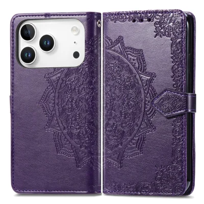 For iPhone 18 Pro Max / 17 Pro Max Case Wallet Mandala Flower Leather Phone Cover Stand View - Purple