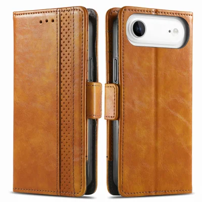 CASENEO For iPhone Air Phone Cases PU Leather Cover Stand with RFID Blocking Wallet - Khaki