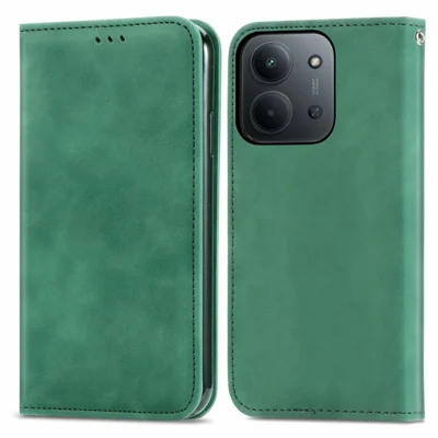 Leather Case with Card Holder For Xiaomi Redmi 15C 5G (EU) (173mm)  /  4G (EU) (173mm)  /  Poco C85 4G (173mm) Magnetic Absorption Phone Cover - Green