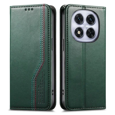 Til Xiaomi Redmi Note 15 Pro+ 5G Taske, Wallet med tre farver syning, Læder telefonbeskytning med elastisk håndledsrem - Grøn