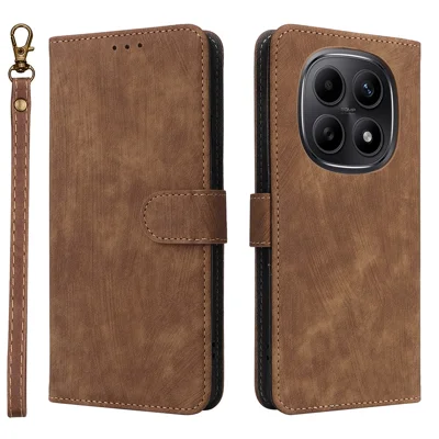 For Xiaomi Poco M8 5G / Redmi Note 15 5G (Global) / Note 15 4G (Global) Case Wallet RFID Blocking PU Leather Phone Cover Stand with Strap - Brown