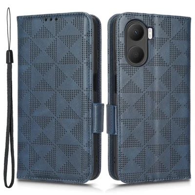 For Honor Play 40 Plus 5G Imprinted Triangle Pattern Stand Wallet Phone Case PU Leather Drop-proof Protective Cover with Hand Strap - Blue