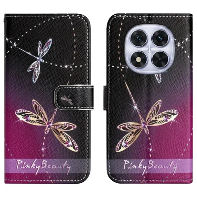 For Xiaomi Poco M8 Pro 5G / Redmi Note 15 Pro+ 5G (Global) Case Pattern Print PU Leather Wallet Phone Cover Cross Texture - Dragonfly