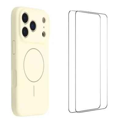 WANLONFENG For iPhone 17 Pro Max Case with 2pcs Screen Films  XQ1 Series TPU Liquid Silicone Precise Cutout Phone Cover Compatible with MagSafe - White
