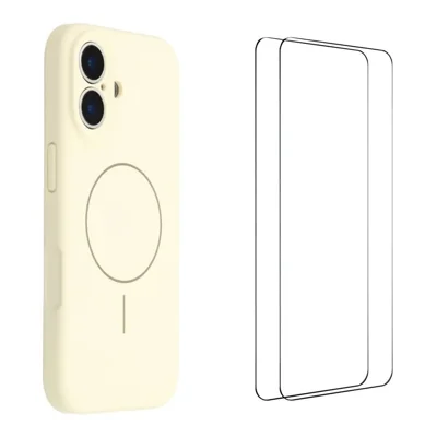 WANLONFENG For iPhone 17 Case with 2pcs Screen Films  XQ1 Series TPU Liquid Silicone Precise Cutout Phone Cover Compatible with MagSafe - White