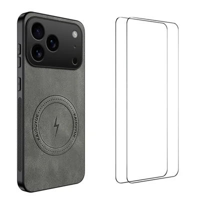WANLONFENG For iPhone 17 Pro Max Magnetic Case  SD Series PC TPU Phone Cover with 2Pcs Screen Film - Grey