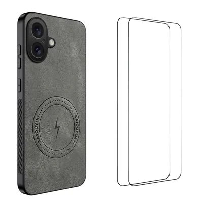WANLONFENG For iPhone 17 Magnetic Case  SD Series PC TPU Phone Cover with 2Pcs Screen Film - Grey