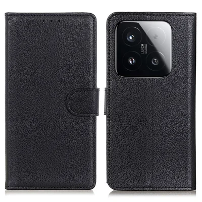 For Xiaomi 15T Wallet Case PU Leather Phone Cover Litchi Texture - Black