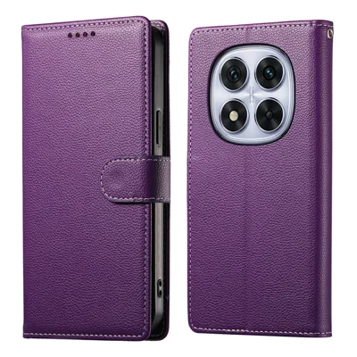 Voor Xiaomi Redmi Note 15 Pro 5G Hoesje Magnetische Sluiting Litchi Structuur Lederen Portemonnee Telefoonhoesje met Polsbandje - Paars