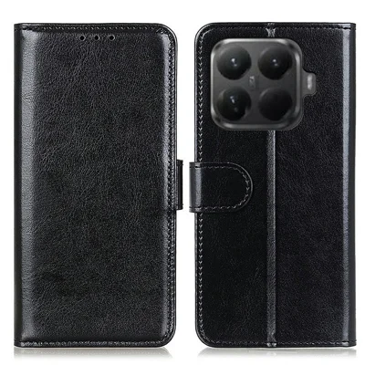 Voor Xiaomi 15T Pro hoesje Crazy Horse-structuur PU-leer standaardhoes - Zwart