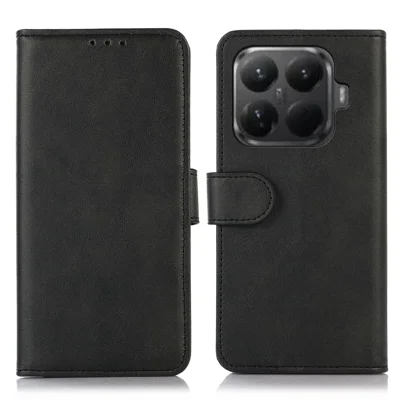 Xiaomi 15T Pro hoesje met portemonnee van lederen stof met koeienhuidstructuur met stand - Zwart