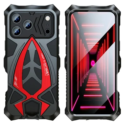 LUPHIE For iPhone 17 Pro Max Case Sports Car Design Shockproof Metal + TPU Phone Cover with Screen Protector - Black / Red