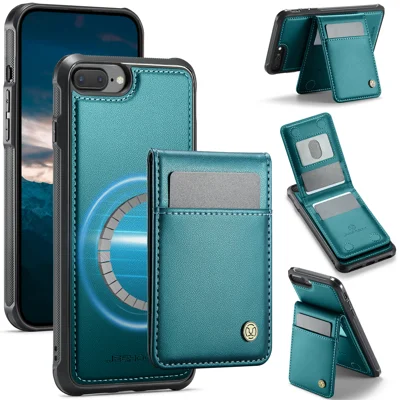 JEEHOOD For iPhone 8 Plus 5.5 inch / iPhone 7 Plus 5.5 inch Leather Back Cover Compatible with MagSafe  J06 Phone Case with Card Bag RFID Blocking - Blue
