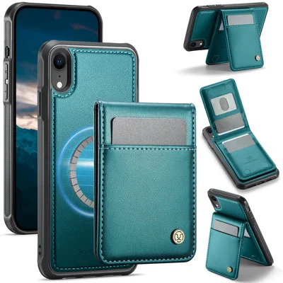 JEEHOOD For iPhone XR 6.1 inch Leather Back Cover Compatible with MagSafe  J06 Phone Case with Card Bag RFID Blocking - Blue