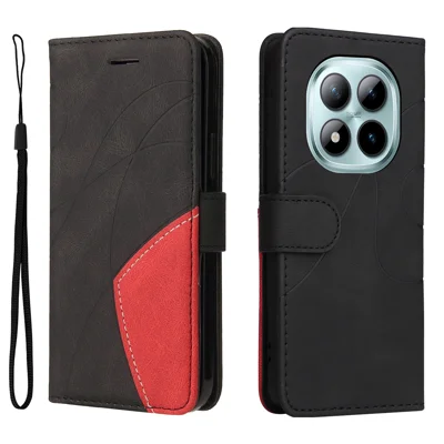 For Xiaomi Redmi Note 15 Pro+ 5G Læderet Telefonbeskytning med Ståfunktion og Wallet i To-farvet Splejsedesign - Sort