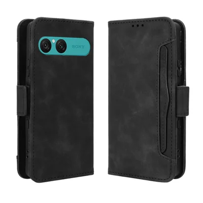 Etui skórzane na telefon Sony Xperia 10 VII z portfelem i wieloma slotami na karty - Czarny