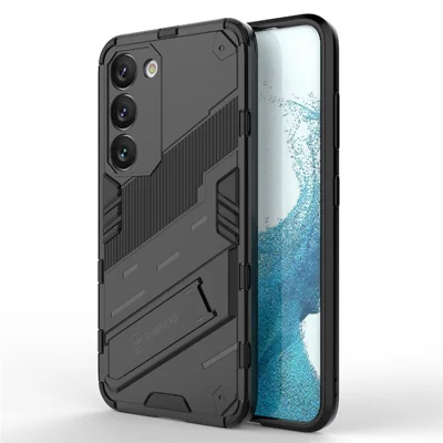 Hard PC + Soft TPU Case for Samsung Galaxy S23, Scratch-resistant Kickstand Cell Phone Cover - Black