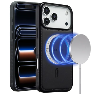 LC.IMEEKE L6 For iPhone 17 Pro Case PU Leather Coated PC TPU Phone Cover Compatible with MagSafe - Black