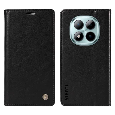 YIKATU For Xiaomi Poco M8 Pro 5G / Redmi Note 15 Pro+ 5G (Global) Wallet Case  YK-006 Magnetic Closure Leather Phone Cover Litchi Texture - Black