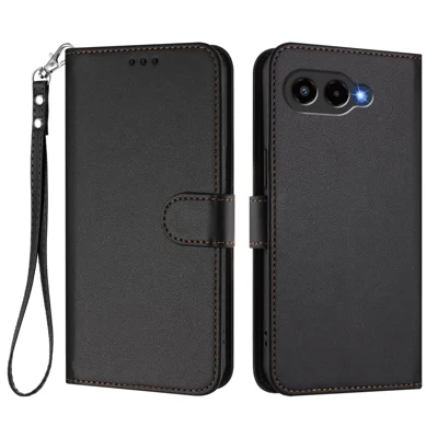 For T-Mobile T Phone 3 / T-Mobile REVVL 8 Leather Case Wallet Stand Phone Cover with Wrist Strap - Black