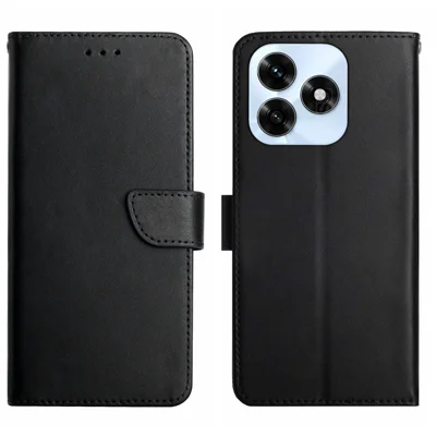 For Honor X5c Plus 4G Case Genuine Cow Leather Phone Cover Nappa Texture - Black
