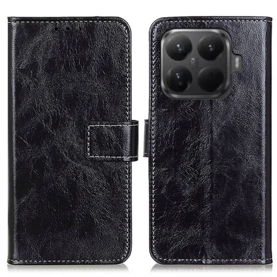 Voor Xiaomi 15T Pro Hoesje Portemonnee Leren Telefoonhoes Crazy Horse Structuur - Zwart