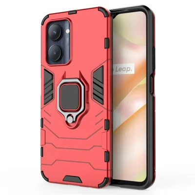 Hard PC + Soft TPU Case for Realme C33 2023 4G / C33 4G Ring Holder Kickstand Shockproof Cell Phone Cover - Red