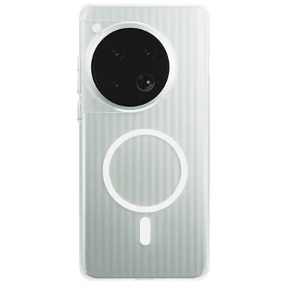 For OnePlus 12 5G Magnetic Case Corrugated Texture Hard PC Phone Cover - Transparent White
