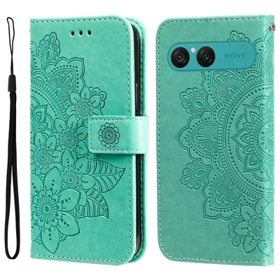 Obudowa na Sony Xperia 10 VII z motywem kwiatowym, portfel z paskiem, z folii PU, z funkcją stojaka - zielony