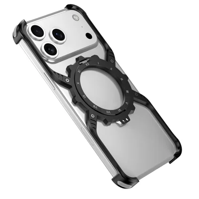 For iPhone 18 Pro / 17 Pro Case Luminous Magnetic Kickstand Aluminum Alloy + PC Bumper Phone Cover Heat Dissipation - Black