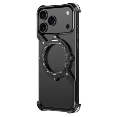 For iPhone 17 Pro Max Magnetic Case with Kickstand Four Corner Airbag Heat Dissipation Metal Phone Cover - Black