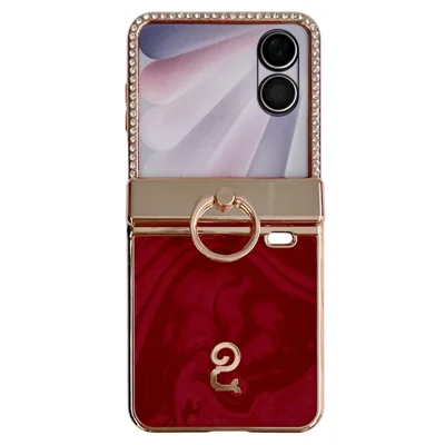 Til Honor Magic V Flip 2 Etui med Ringeholder og Elektropladeret Guld Kant i PC-telefondæksel - Rød