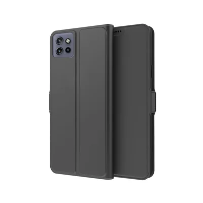 Für Motorola Edge 60 Neo 5G / Edge 50 Neo 5G Hülle Stoßfeste TPU-Innenschale Leder Handyhülle mit Kartenfach - Schwarz