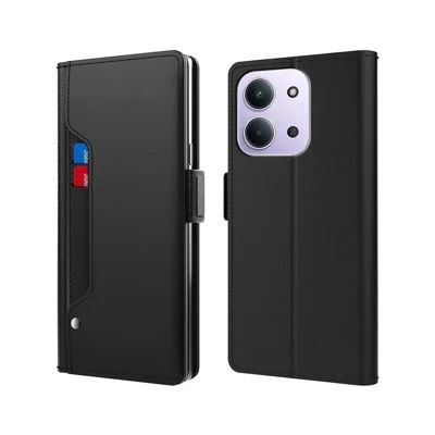 Phone Case For Xiaomi Redmi 15C 4G (EU) (173mm) / 15C 5G (EU) (173mm) / Poco C85 4G (173mm) Stand PU Leather Cover Card Holder Mirror - Black