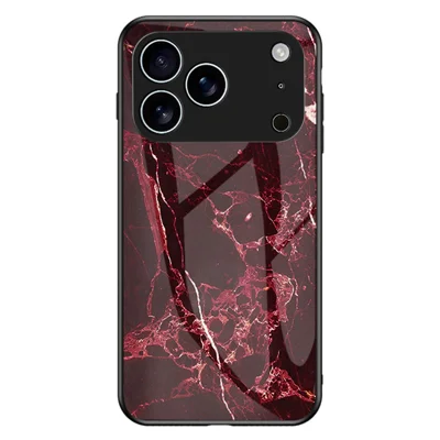 For iPhone 17 Pro Case Marmorstil Tempered Glass+PC+TPU Beskyttelsesdæksel - Blodrødt Marmor