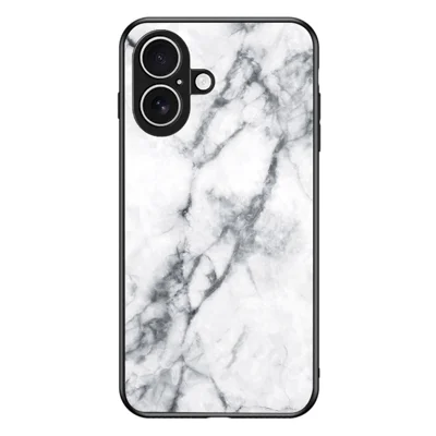 For iPhone 17 Case Marmorstil Tempered Glass + PC + TPU Beskyttelsesdæksel - Hvid Marmor