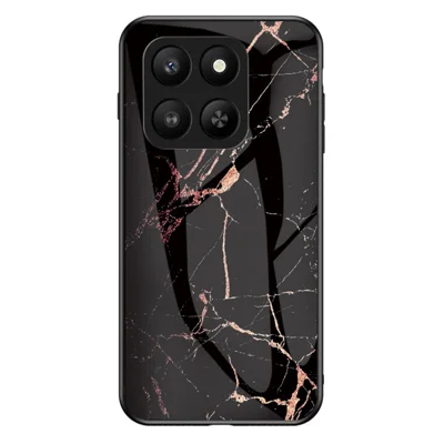 Beskyttelsesdæksel til Honor 400 Smart 5G / 400 Smart 4G / X7d 4G med marmorstil, herdede glas+PC+TPU - gylden sort marmor