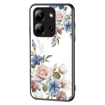 Phone Case For Xiaomi Redmi 15C 4G (EU) (173mm) / 15C 5G (EU) (173mm) / Poco C85 4G (173mm) Floral Pattern TPU + Tempered Glass Protective Cover - White Flower Bush