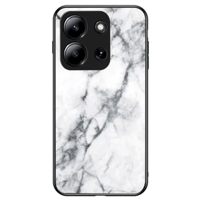 Phone Case For Xiaomi Redmi 15C 4G (EU) (173mm) / 15C 5G (EU) (173mm) / Poco C85 4G (173mm) Marble Pattern Tempered Glass+PC+TPU Protective Cover - White Marble