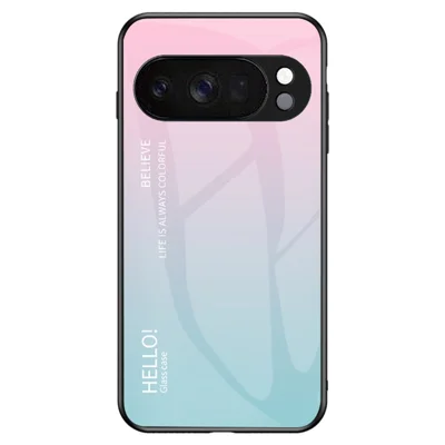 For Google Pixel 10 Pro Case Anti-Scratch Tempered Glass + PC + TPU Phone Cover - Gradient Pink Blue
