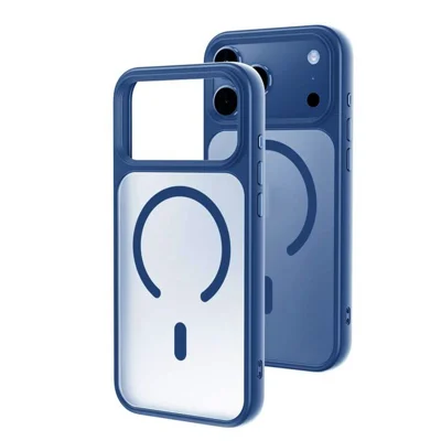 For iPhone 17 Pro Max Magnetic Case Skin-Feel Rubberized PC + TPU Phone Cover Compatible with MagSafe - Dark Blue