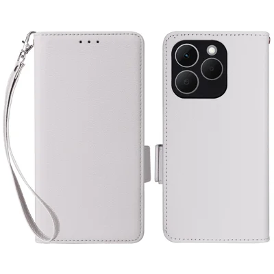 For Realme 15T 5G Case Litchi Texture Wallet Leather Phone Cover with Wrist Strap - White