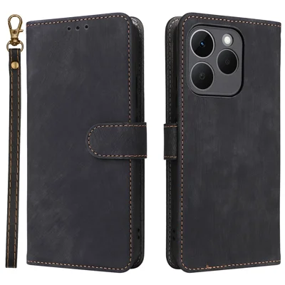 For Realme 15T 5G Case Wallet RFID Blocking PU Leather Phone Cover Stand with Strap - Black