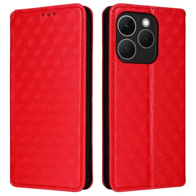For Realme 15T 5G Case Wallet Rhombus Imprinted Leather Phone Cover - Red
