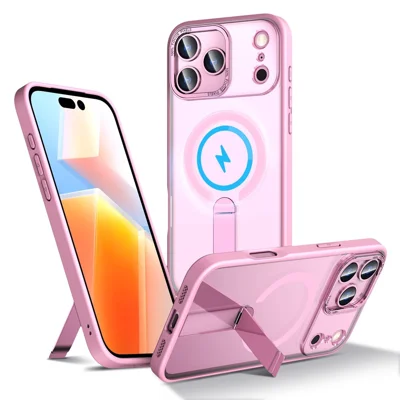 Til iPhone 17 Pro Max Case Kompatibel med MagSafe Ståstand TPU + Akryl Telefonbeskyttelse - Pink